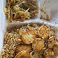 Hibachi Scallop · Served with cabbage and fried rice with two sauces.