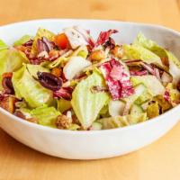 The Modern Greek Salad · Lettuce, radicchio, red onion, cucumber, cherry tomatoes, spiced chickpeas, feta oregano fet...