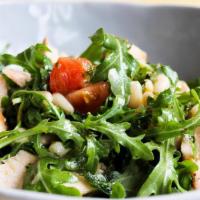Smoked Salmon Salad · arugula, poached cherry tomatoes, navy beans, shallots and Moroccan mint tea smoked salmon t...