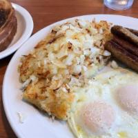 Oakland Diner Breakfast Special · Served with (3) eggs fried in butter, two rashers of bacon, two sausage links, one slice of ...