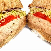 Tuna Salad Sandwich · Tuna salad, lettuce, tomato, and onion on wheat bread.