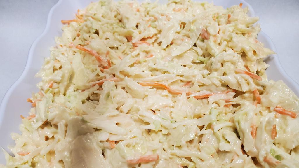 Vegan Coleslaw · Cabbage, carrots, vegan mayo, sour cream, and dijon mustard.