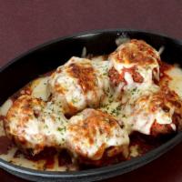 Meatballs (Gluten Free) · 5 Pork/Beef blend meatballs smothered in marinara and topped with melted mozzarella. Served ...