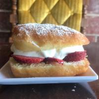 Strawberries & Cream Filled Doughnut · Fresh strawberries, REAL whipped cream in our stunning brioche doughnut!