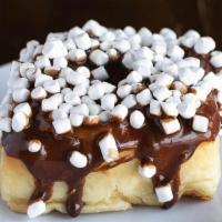 Marshmallow Chocolate Doughnut · Milk chocolate ganache doughnut with marshmallows on top.