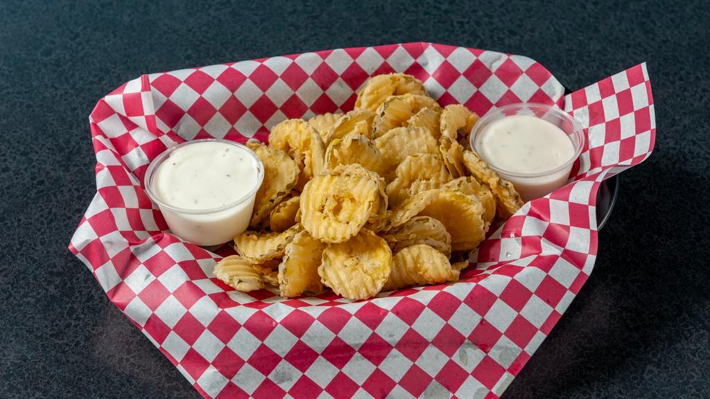 Fried Pickles · Battered and deep fried pickle chips.