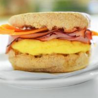 Bacon, Egg & Cheese On English Muffin · Excellent English muffin sandwich filled with bacon, egg & cheese.