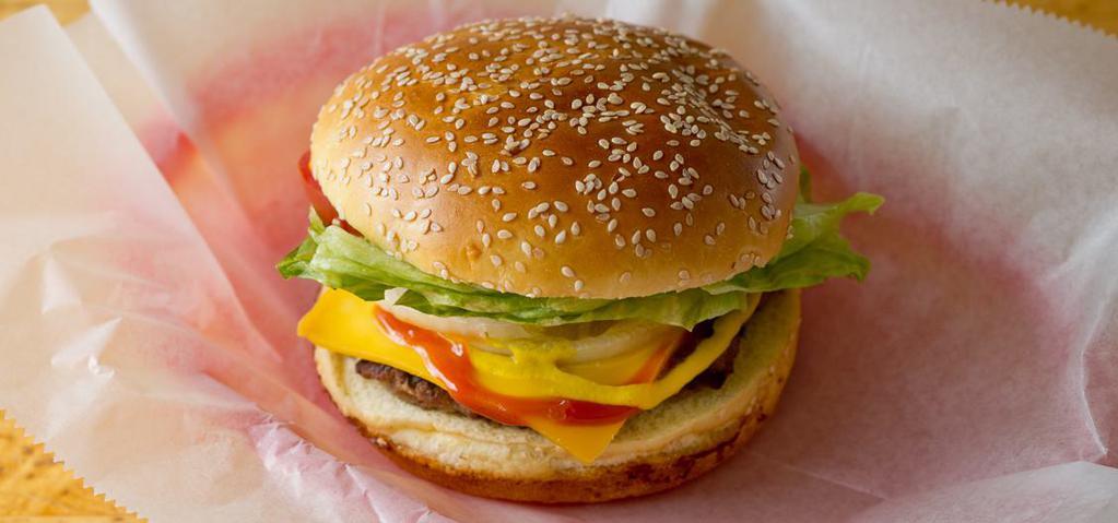 Cheeseburger  · Come with fries and can of soda. 
Included lettuce, tomatoes, onions, mustard, ketchup, pickle and mayo.