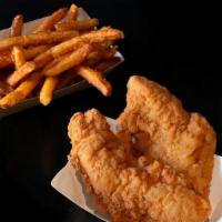 Kid'S Chicken Tender Meal · 2 Crispy Chicken Tenders served with your choice of Dipping Sauce, a Small Fry and a Capri Sun