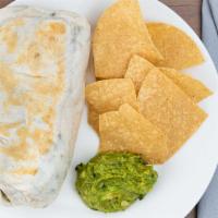 Burrito · Choice of meat or veggie option, filled with rice, beans, cheese, sour cream, lettuce, and p...