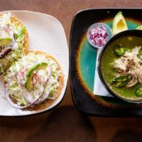 Pozole Verde · Gluten-Free. Spicy. A traditional soup made of chicken, maiz, green chiles and bay leaves wi...