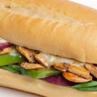 Veggie Sub · Red onion, green pepper, mushroom, fresh tomato, green olives, banana peppers, provolone and...