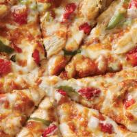 Taco Chicken Pizza · Grilled chicken, taco seasoning, garlic sauce, fresh onions, fresh green peppers, diced toma...