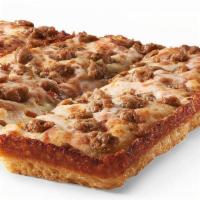 Taco Burger Pizza · Garlic sauce, beef, taco seasoning and fresh onions, topped with shredded mozzarella cheeses.