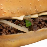 Philly Cheesesteak Sub · It is made with premium steak, green peppers, and onion from your favorite melted cheese.