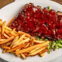 Crispy Baby Back Ribs · Six baby back ribs fried, topped with bbq sauce. Served with fries.