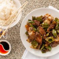 Wong'S Pepper Steak · Sliced tenderloin of beef stir fried with green peppers, onions, and Oriental spices in a de...