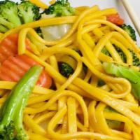 Wong'S Vegetable Lo Mein · Chinese Noodle stir fried with broccoli, mushrooms, snow peas, carrots, cabbage, and onions ...