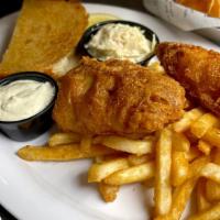 Fish N Chips · 2 large pieces of North Icelandic cod, dipped in infused beer batter served with battered fr...
