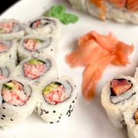 California Roll · Crab mix, avocado, cucumber, lightly rolled in sesame seeds.