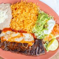 Tampiquena · Skirt steak served with one cheese enchilada.
