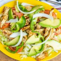 House Salad · Grilled chicken breast with lettuce, green peppers, onion, tomato, and avocado.