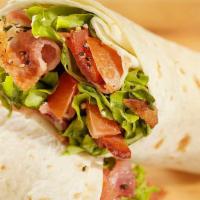 Blt Wrap · Applewood bacon, lettuce and tomato wrapped in a soft flour tortilla.