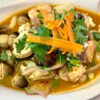 Seafood Salad · Boiled shrimp, squid and mussel mixed with chili paste, red onion, lemon grass, lime juice a...