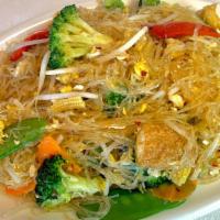 Crystal Noodles · Pad woon sen. Stir-fried vermicelli noodles with egg, pea pods, bean sprouts, carrot, onion,...
