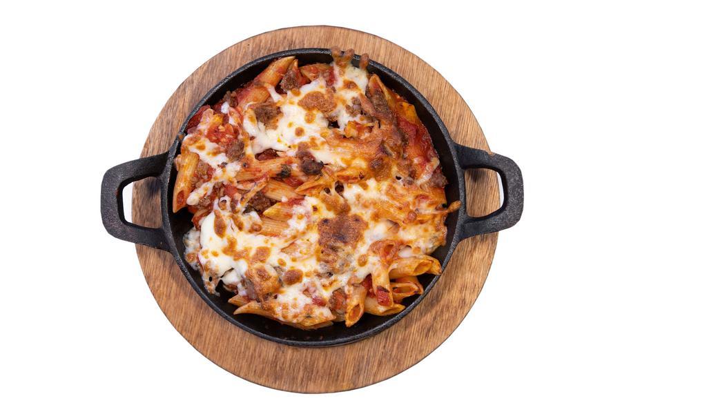 Baked Mostaccioli · Penne noodle tossed with our meat marinara sauce and baked in our oven with mozzarella cheese.