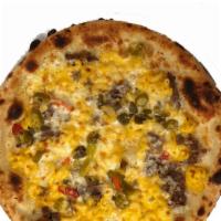 Balboa Mac Pizza · A garlic oil base with provolone and mozzarella cheese, elbow mac n’ cheese, Italian beef an...