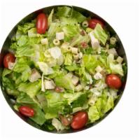Chopped Chicken Salad · Oven-roasted chicken and a romaine or iceberg lettuce mix, chopped up with applewood smoked ...