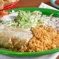 Chimichanga · A large flour tortilla stuffed with your choice of filling, wrapped up, and deep fried. Topp...
