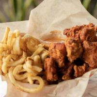 14 Piece Nuggies & Curly Fries · 100% made-from-scratch. Pickle-brined nuggets served with extra curly fries and 3 sauces. Al...