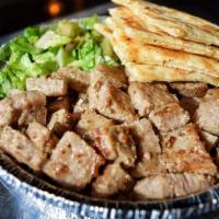 Gyro Platter · Served with rice, pita, Greek Salad and tzatziki sauce.