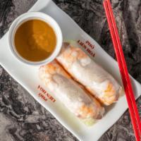 A1 Fresh Spring Rolls (2) / Goi Cuon · Rice paper roll with shrimp, pork, lettuce and vermicelli noodles. Served with peanut dippin...