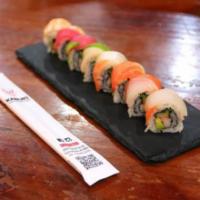 Rainbow Roll · California roll wrapped with salmon, snapper, tuna, eel, yellowtail shrimp, and avocado.