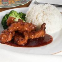 General Tso'S Chicken Or Fried Tofu · Spicy. Battered white meat chicken, broccoli, tossed with sweet and mild spicy sauce.