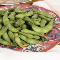 Edamame · Boiled young green-shelled soy beans.
