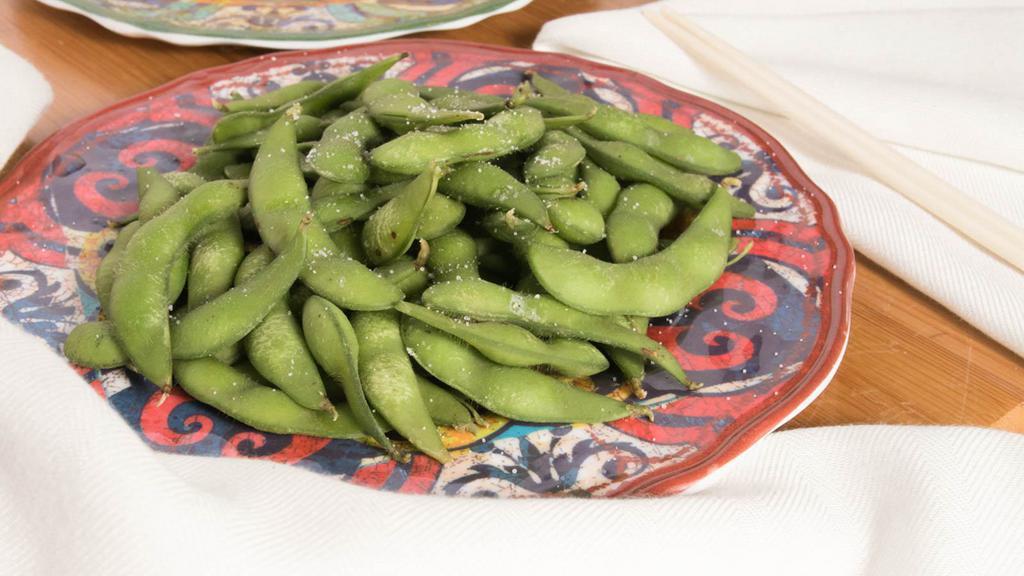 Edamame · Boiled young green-shelled soy beans.