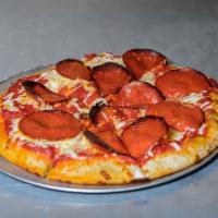Pepperoni Pizza · Topped with mozzarella, provolone, charred pepperoni.