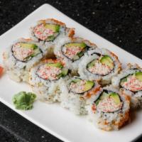 Sunshine Roll · Deep fried roll: spicy tuna, avocado topped with jalapeño & spicy crab salad.
