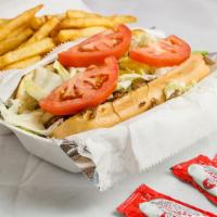 Philly Cheese Steak · Tomatoes, onions, green peppers, and mayonnaise.