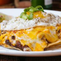 Enchiladas Rojo Or Verde · Three corn tortillas, cheese, smoked cotija, chili sauce, and a fried egg. Add seitan, chick...