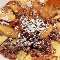 Apple Pecan Crepes · Caramelized apples and roasted pecans rolled into three crepes. Topped with more caramelized...