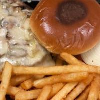 Swiss Mushroom Burger · Our half-pound patty with lots of fresh sautéed mushrooms and melted Swiss cheese and a slat...