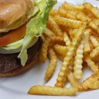 Uncle Ray'S Classic Burger · Juicy 1/2 lb ground beef served to your liking with chips.