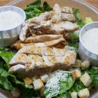 Chicken Caesar Salad · Chicken served over fresh romaine lettuce, parmesan cheese and croutons.