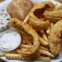 Lake Perch · 2 lb of lake perch filets served with roll, slaw and choice of potato.