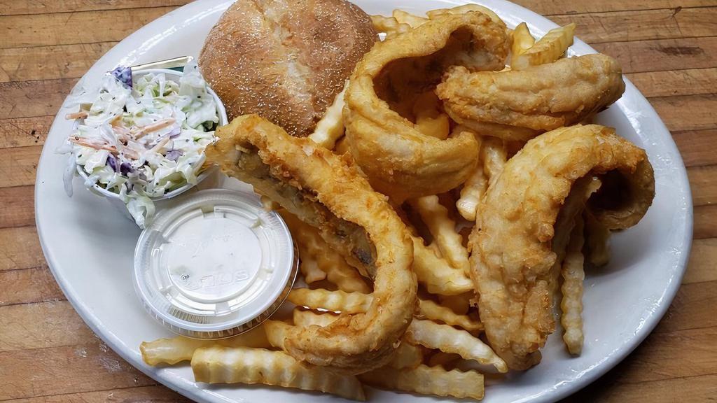 Lake Perch · 2 lb of lake perch filets served with roll, slaw and choice of potato.